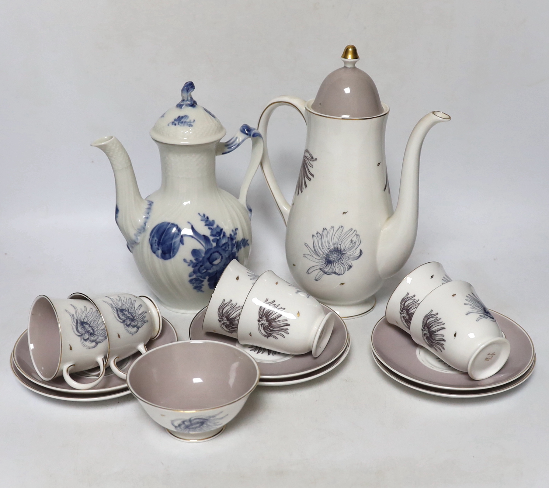 A Royal Copenhagen blue and white coffee pot and cover and a Susie Cooper Marguerite pattern part coffee service